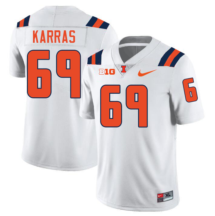 #69 Ted Karras Illinois Fighting Illini Football Jersey,Uniforms-White